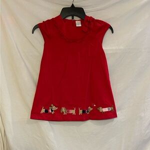 Gymboree Girls Size 5T Red Embroidered Daschund A-Line Bow Dress Puppy School